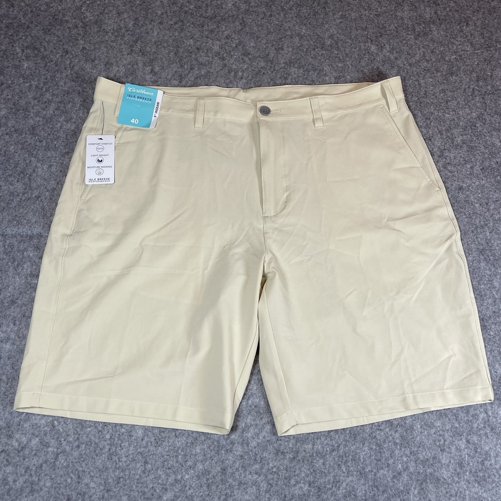 NWT Caribbean Isle Breeze Performance Shorts Men 40" x 9" Flat‎ Front Beige